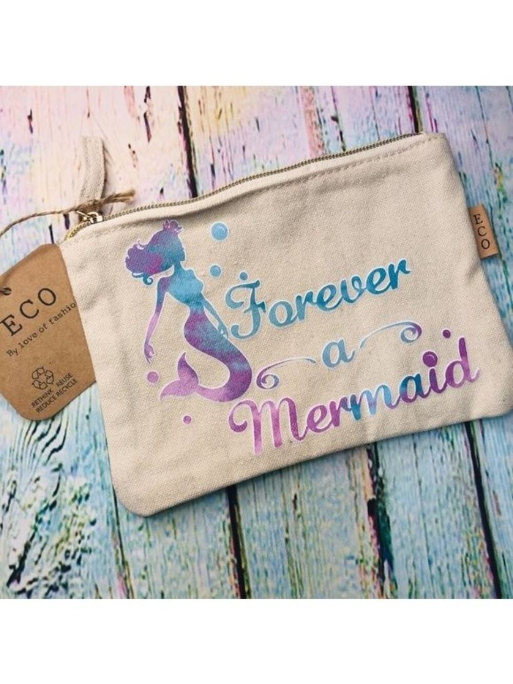 Forever A Mermaid Beach Ariel Tropical Pouch Make Up Bag ECO Recycled Cotton
